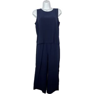 NEW Eileen Fisher Navy Blue Midnight Silk 2 Piece Top and Pants Set XS/S Petite